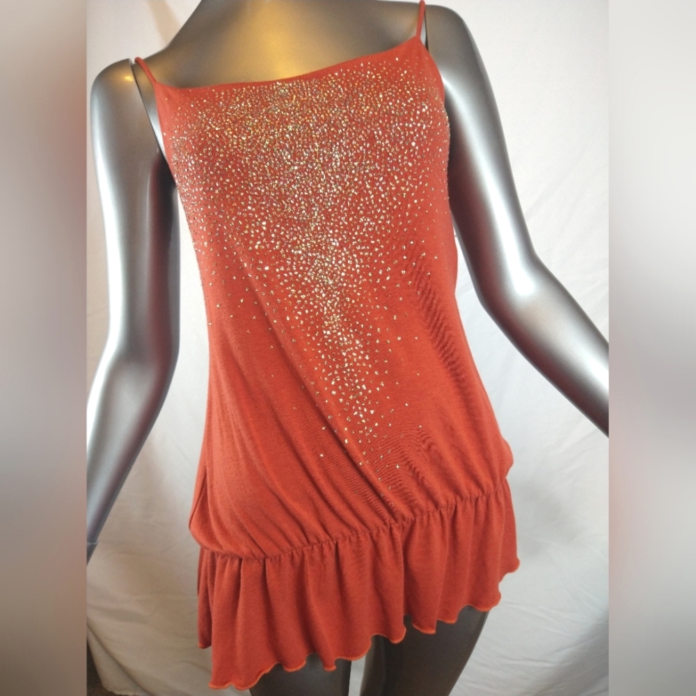 Cheeky Large Burnt Orange tank with spaghetti straps glitter across front IT 9